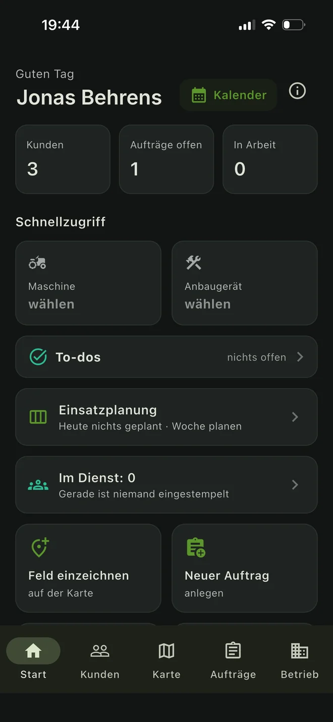 FarmMain auf dem iPhone: dieselbe Startseite im Hochformat
