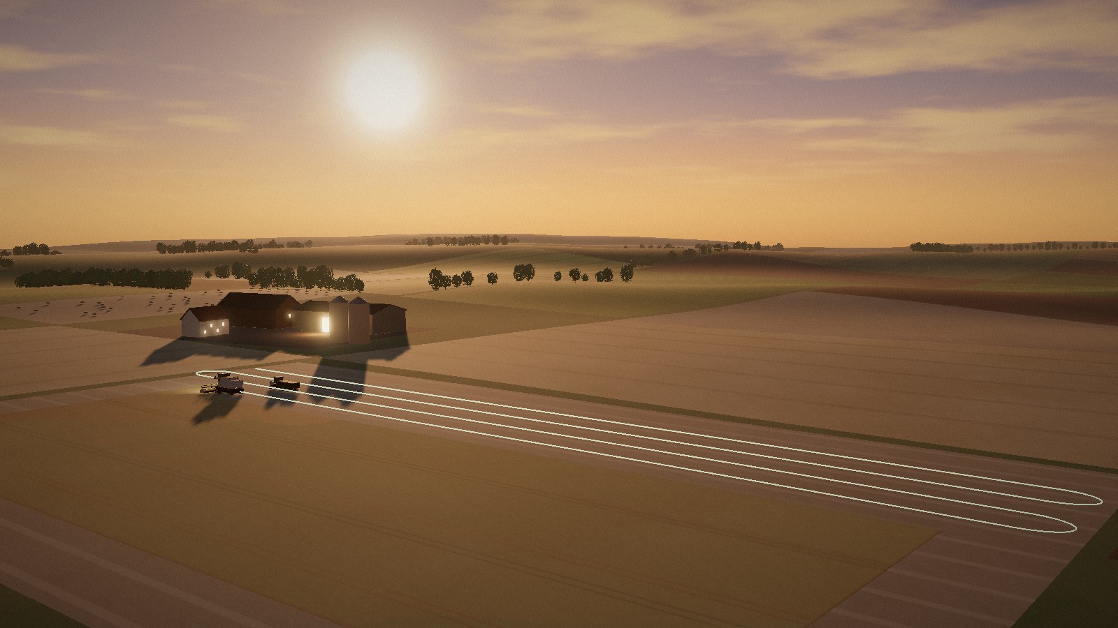 Feldlandschaft mit Fahrspur